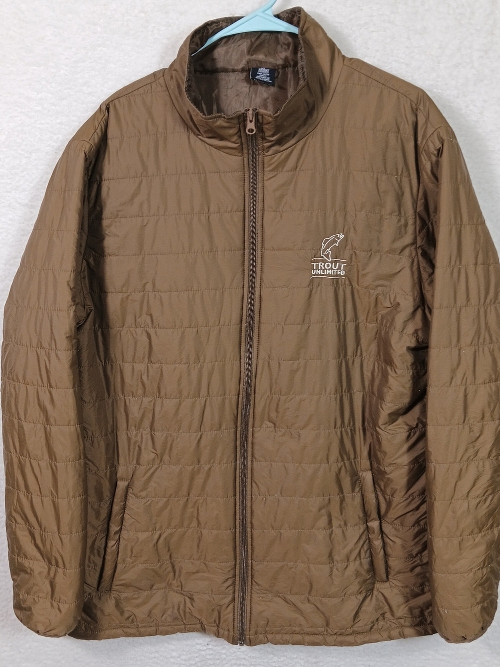 Trout Unlimited Jacket Mens XL Brown Nylon Lightweight Packable Fishing Outdoor